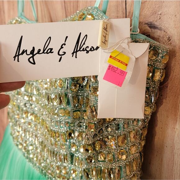 NWT Angela & Alison Mint Green Ombre Strapless Gown, Style # 41059, Sz 16 - Picture 6 of 10